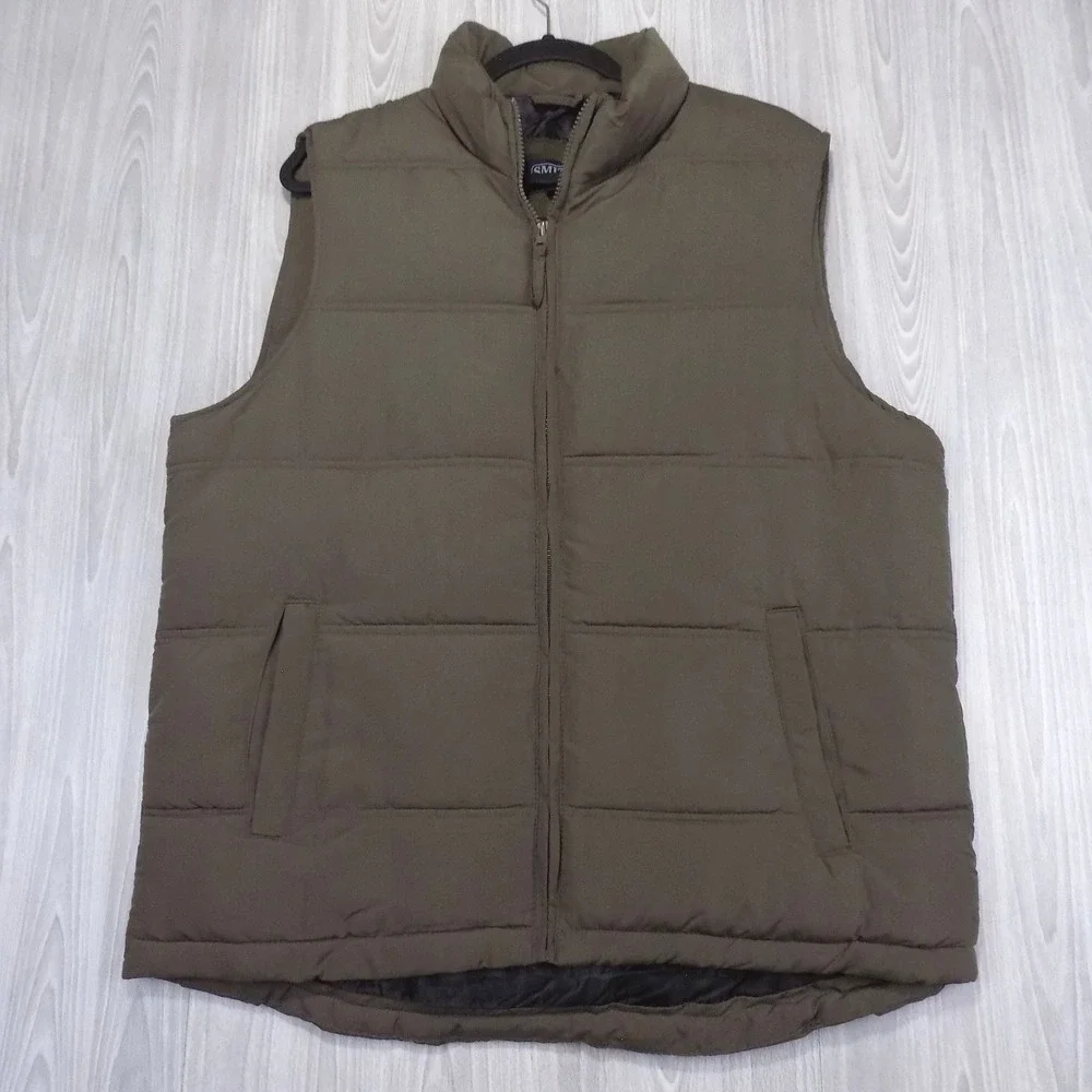 Smith's Workwear Puffer Vest Men's L Brown Olive Quilted Full Zip EUC